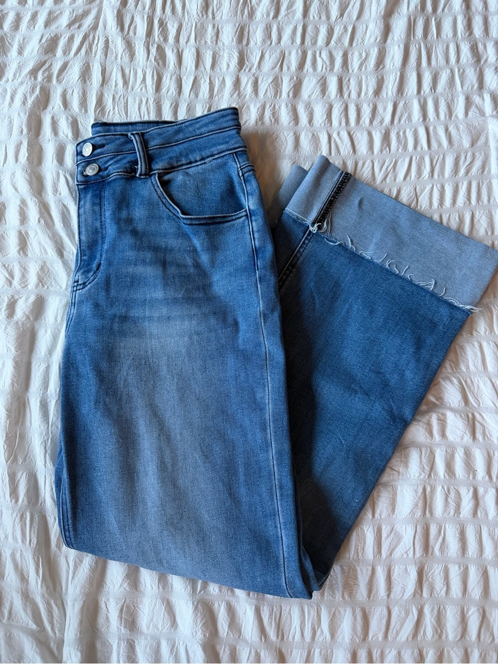 KanCan Medium Blue Flare Jeans with Raw Hem